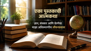 एका पुस्तकाची आत्मकथा दर्शविणारे ज्ञान, वाचन, शिक्षण आणि प्रेरणा यांचे प्रतीक असलेले खुले पुस्तक